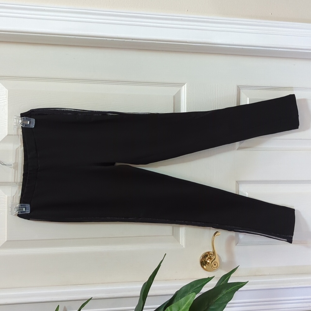 Nude Women's Black Skinny Pants w/Sheer Striping Zip Ankle Sz Med